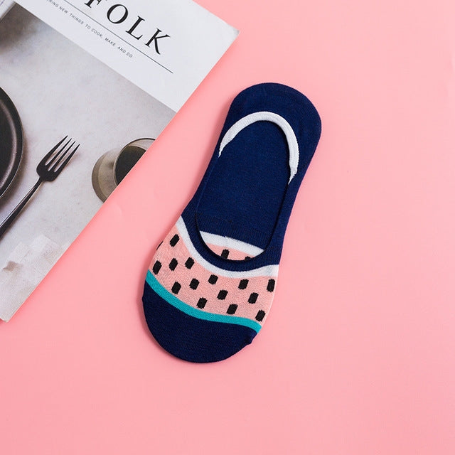 5 Pairs Colorful Fruit Invisible Comfortable Cotton Women Boat Socks