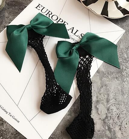 Sexy Socks Breathable Bow knot Fishnet Socks Women Harajuku Sock Hollow Nets Transparent Mesh Socks