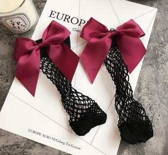 Sexy Socks Breathable Bow knot Fishnet Socks Women Harajuku Sock Hollow Nets Transparent Mesh Socks