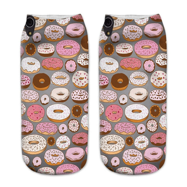 12 Pairs Food And Fruit Print 3D Kawaii Socks