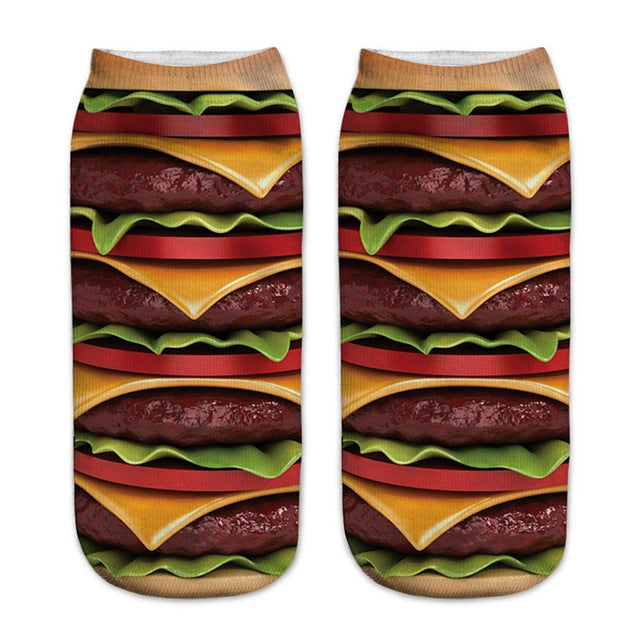 12 Pairs Food And Fruit Print 3D Kawaii Socks