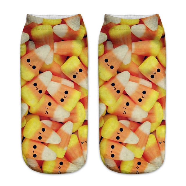 12 Pairs Food And Fruit Print 3D Kawaii Socks