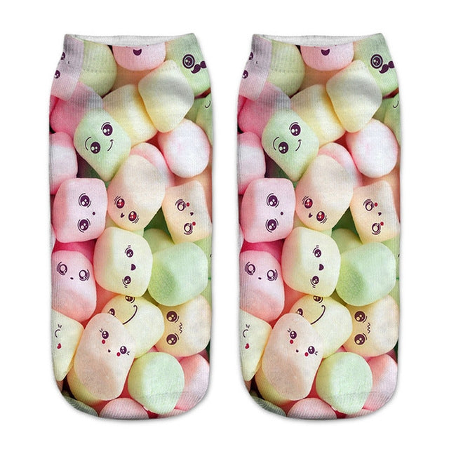 12 Pairs Food And Fruit Print 3D Kawaii Socks