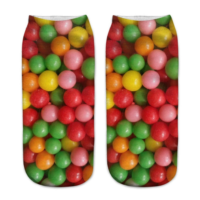 12 Pairs Food And Fruit Print 3D Kawaii Socks