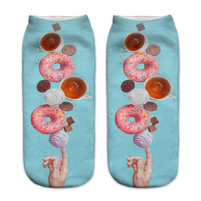 12 Pairs Food And Fruit Print 3D Kawaii Socks