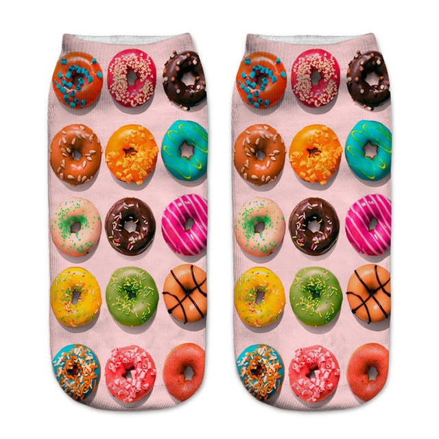 12 Pairs Food And Fruit Print 3D Kawaii Socks