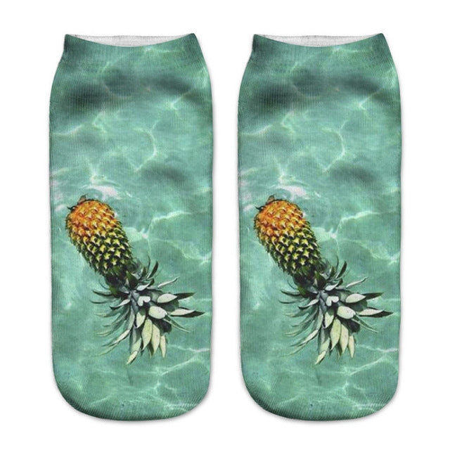 12 Pairs Food And Fruit Print 3D Kawaii Socks