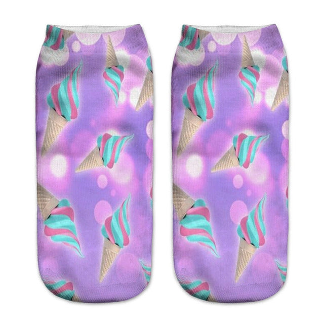12 Pairs Food And Fruit Print 3D Kawaii Socks