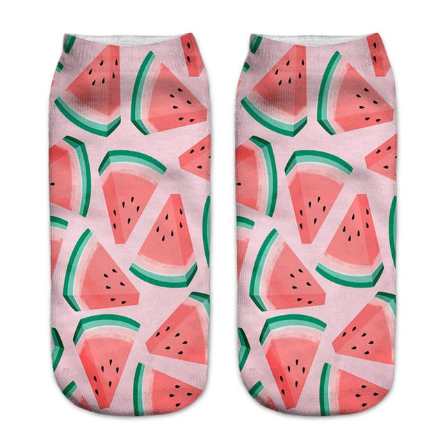 12 Pairs Food And Fruit Print 3D Kawaii Socks