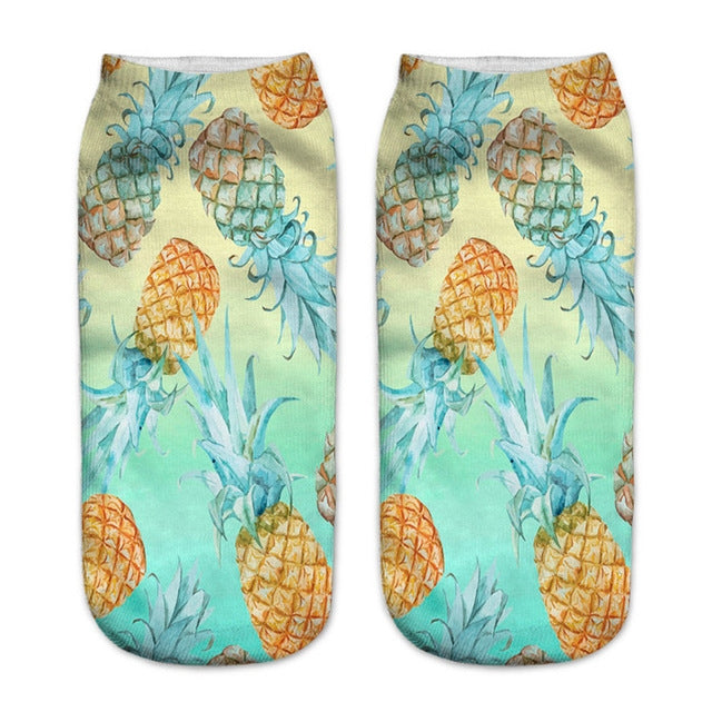 12 Pairs Food And Fruit Print 3D Kawaii Socks
