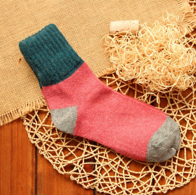 5 Pairs Women Winter Vintage Rabbit Wool Socks Thicken Warm Female Fashion Patchwork Retro thermal Cotton Socks, Size:Free Size