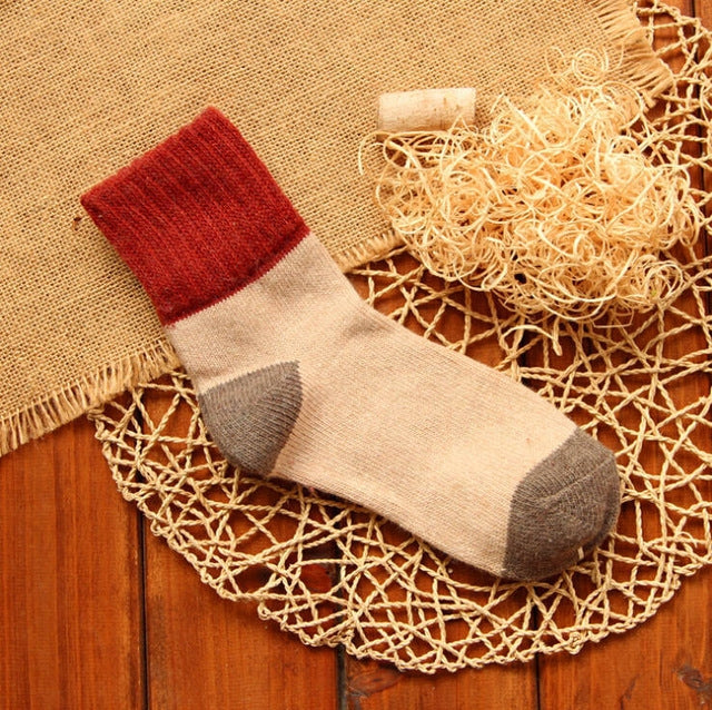 5 Pairs Women Winter Vintage Rabbit Wool Socks Thicken Warm Female Fashion Patchwork Retro thermal Cotton Socks, Size:Free Size
