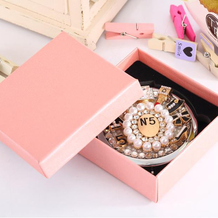 Handmade DIY Diamond Mini Portable Folding Double-side Face Makeup Mirror Red Lips Lipstick Mirror