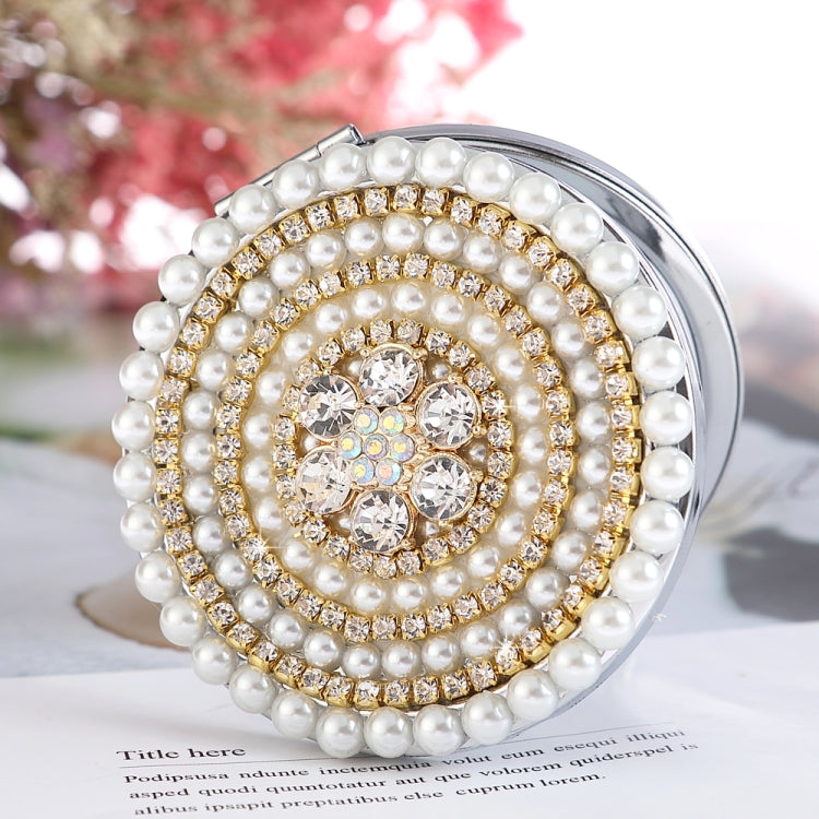 Metal Makeup Round Mirror Portable Diamond Mirror Folding Mini Double-sided Round Mirror
