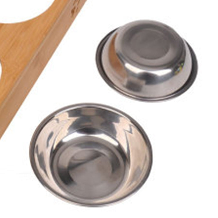 Cat Dog Pet Stainless Steel Feeding and Drinking Bowls Combination With Bamboo Frame, Size:S