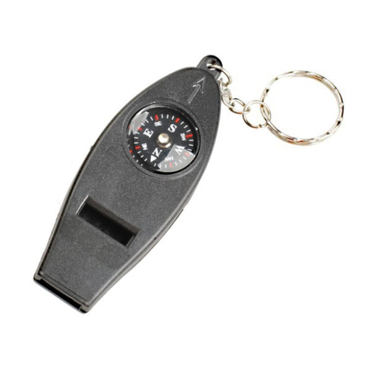 Black Keychain Versatile 4 IN 1 Compass Thermometer Whistle Magnifier for traveling camping hiking climbing outdoor sports