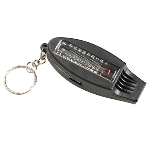 Black Keychain Versatile 4 IN 1 Compass Thermometer Whistle Magnifier for traveling camping hiking climbing outdoor sports