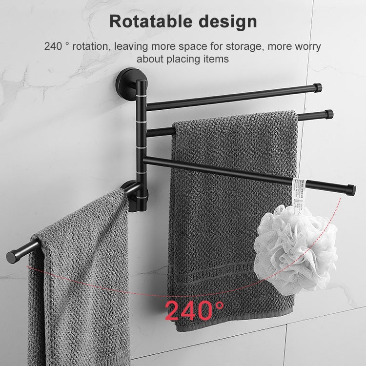 Stainless Steel Towel Bar Rotating Towel Rack Bathroom Kitchen Wall-mounted Towel Polished Rack Holder, Model:Black Brushed Four Poles
