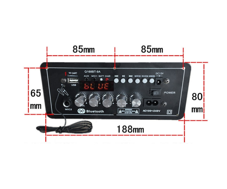 12V AC220V Bluetooth Subwoofer Power Amplifier Board Karaoke Audio Amplifier Support AUX TF Card U Disk Recording Radio(Black)