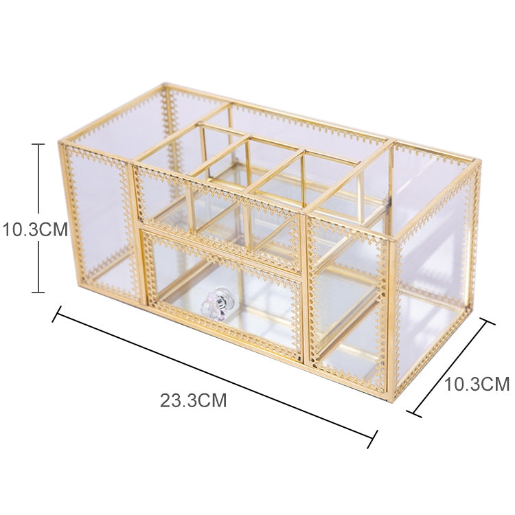 Glass Storage Box Manicure Skin Care Cosmetic Brush Tool Desktop Storage Cosmetic Box(Copper)