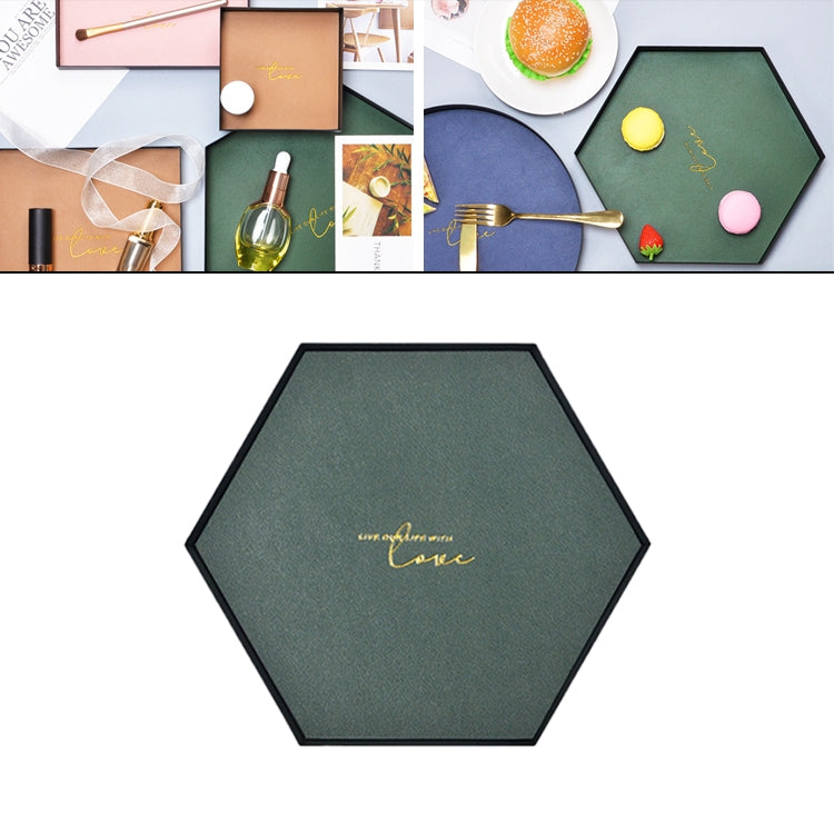 Hexagon PU Leather Wrought Iron Tray Entrance Key Debris Storage Box, Size:L