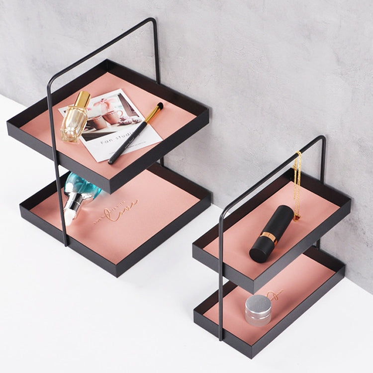 Double-layer Leather Mat Storage Tray with Handle Shelf Snack Tray, Color:Rectangular