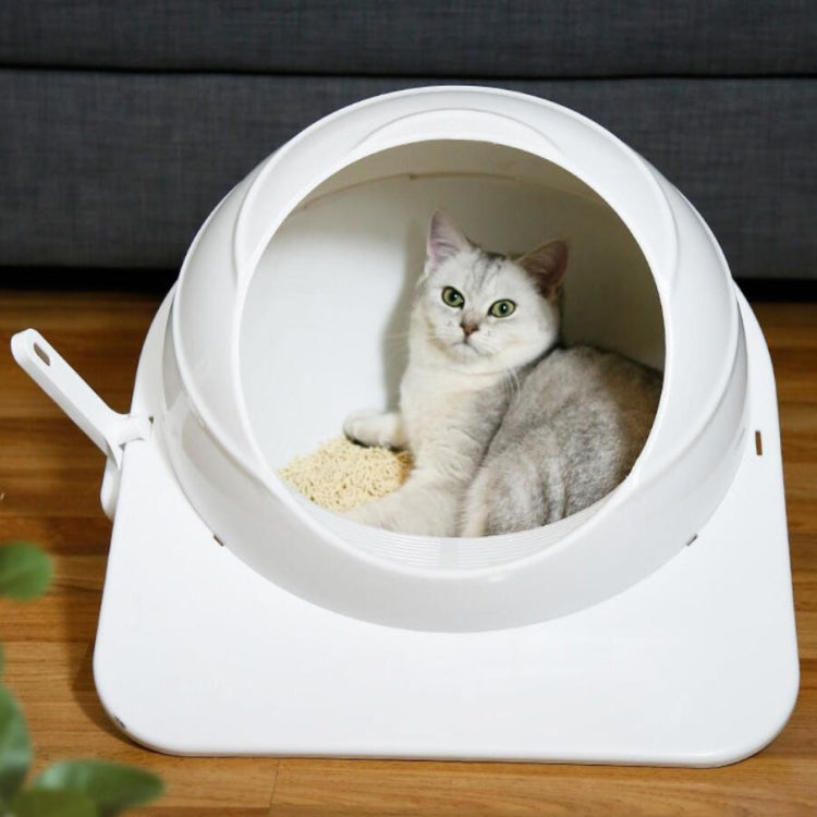 Cat Litter Box Pet Large Enclosed Toilet(White)
