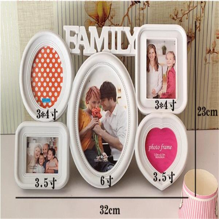 European Minimalist Creative Siamese Photo Frame Plastic Children Photo Frame, Style:Famlily Letter 5 Holes