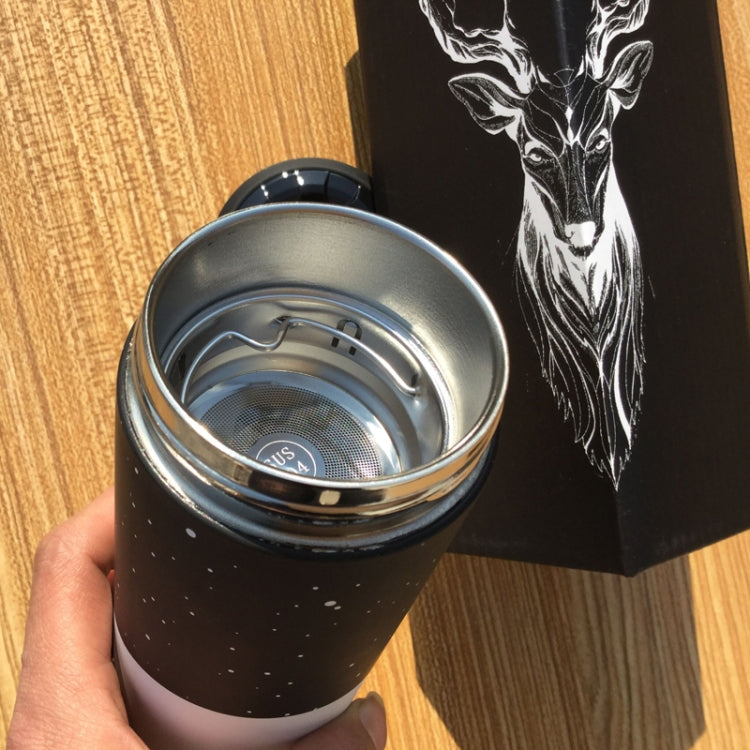 Deer Pattern Insulated Thermos Vacuum Bottle Stainless Steel Thermos Cup Thermal bottle with Tea Strainer, Capacity:500m with Gift box