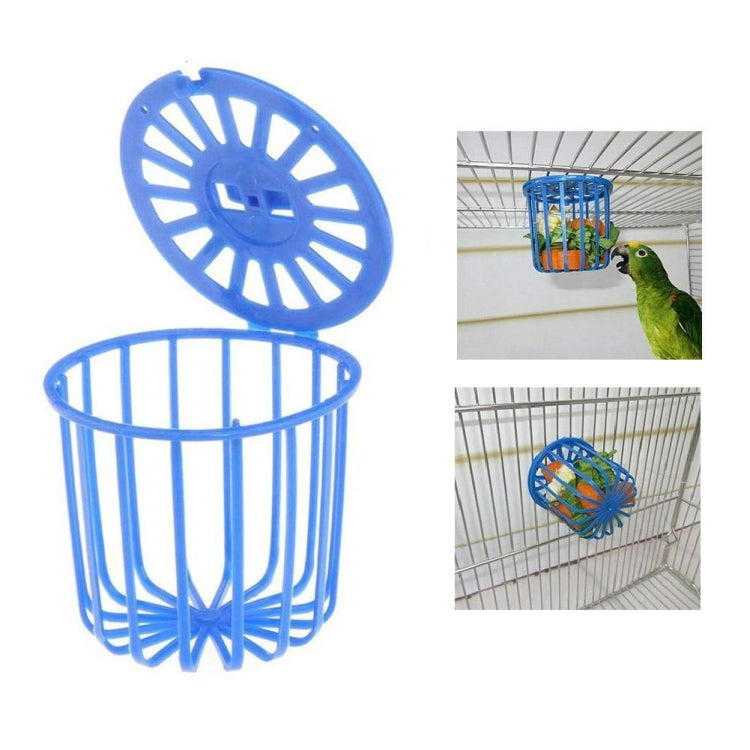 2 PCS Bird Parrot Feeder Cage Fruit Vegetable Holder Cage Hanging Basket Container Pet Bird Supplies(Blue)