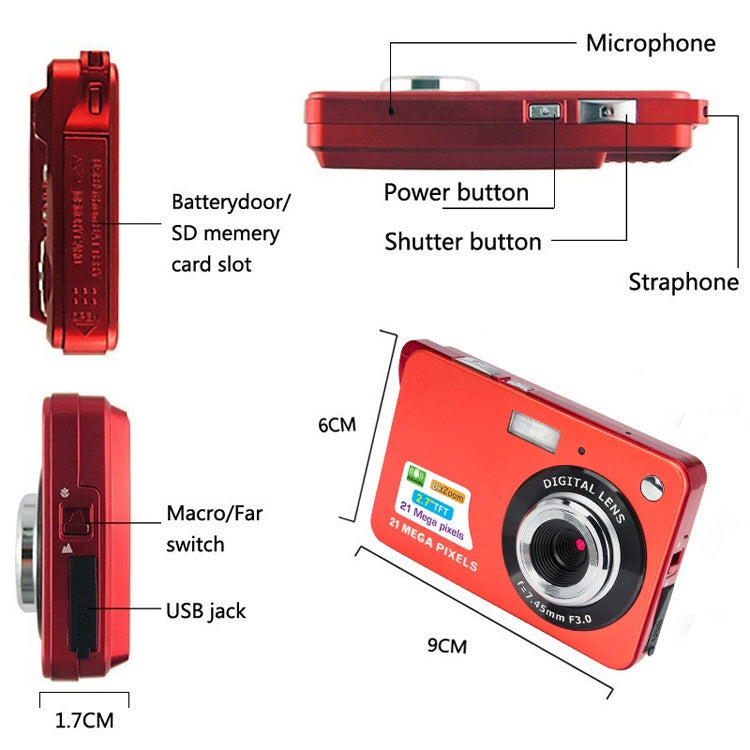 21M Pixels Children Digital Camera 2.7 inch Color Display Card Style Digital Photo Video Record  Camera HD 8x Zooming Smart Automatic Camera(Silver)