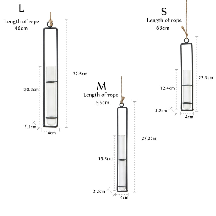 Home Gardening Iron Art Charm Glass Wall Hanging Plant Bonsai Decorative Accessories, Size:L