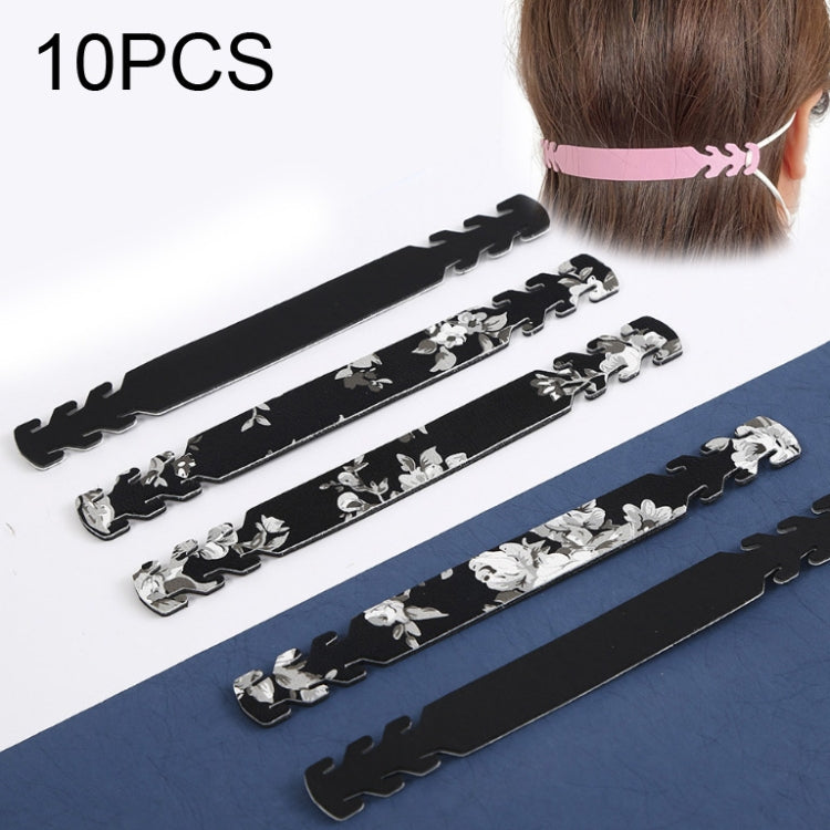 10 PCS Adjustable Face Mask Ear Band Rope Anti-slip PU Leather Extension Buckle Hood(Black White)