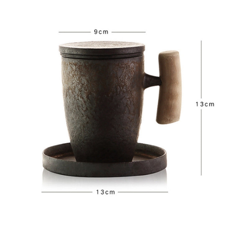 Gilt Glazed Wooden Handle Filter Tea Cup, Style:001