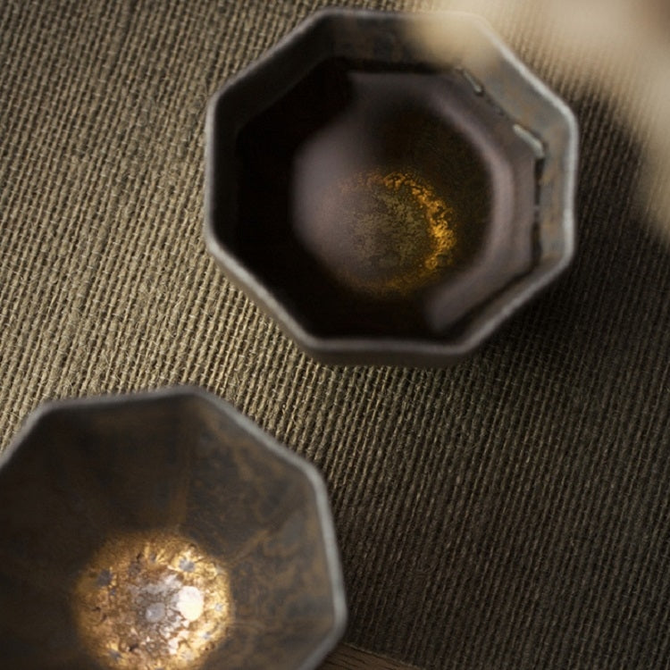 Vintage Gilt Ceramic Small Teacup Coaster, Style:Octagonal Cup