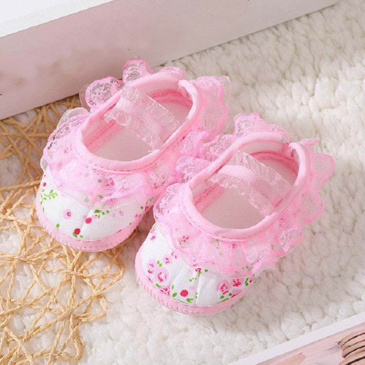 Baby Lace Bow Soft Bottom Shoes, Size:13