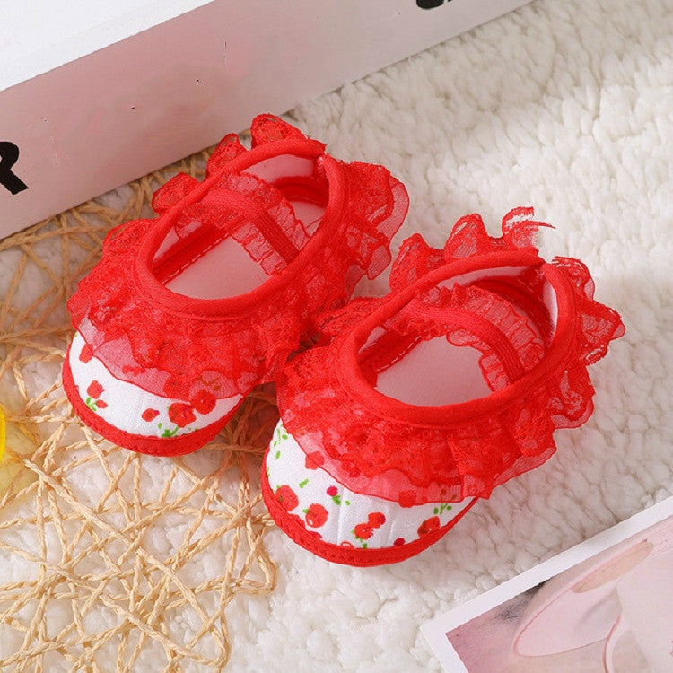 Baby Lace Bow Soft Bottom Shoes, Size:13