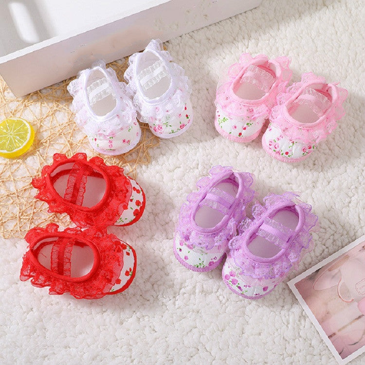 Baby Lace Bow Soft Bottom Shoes, Size:13