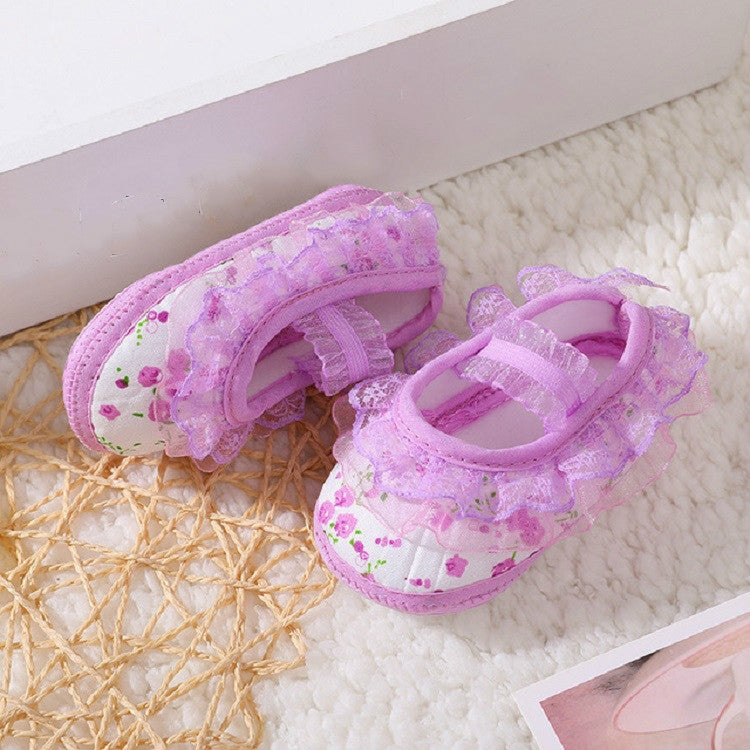 Baby Lace Bow Soft Bottom Shoes, Size:13