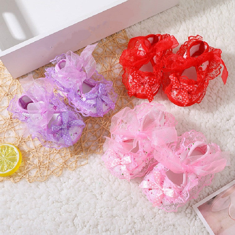 Baby Lace Bow Soft Bottom Shoes, Size:13