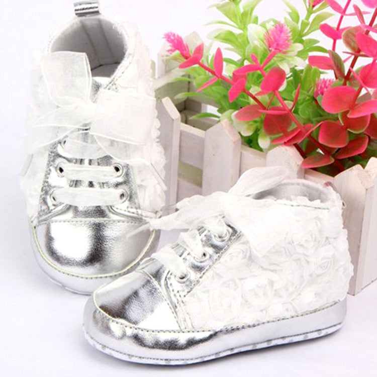 Baby Girls Autumn Shoes Toddler Soft Sole Pink Rose Flowers Children Shoes Infant Lace Shoes(White)