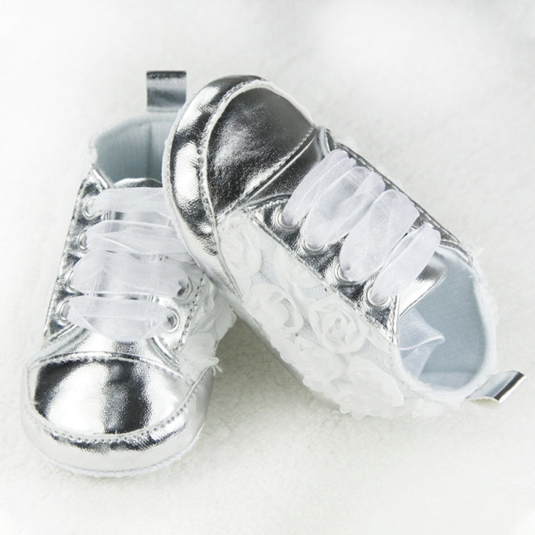Baby Girls Autumn Shoes Toddler Soft Sole Pink Rose Flowers Children Shoes Infant Lace Shoes(White)