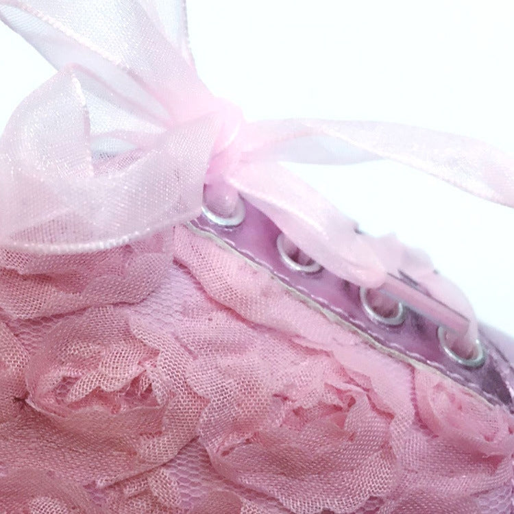 Baby Girls Autumn Shoes Toddler Soft Sole Pink Rose Flowers Children Shoes Infant Lace Shoes(White)