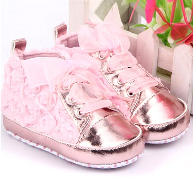 Baby Girls Autumn Shoes Toddler Soft Sole Pink Rose Flowers Children Shoes Infant Lace Shoes(Pink)