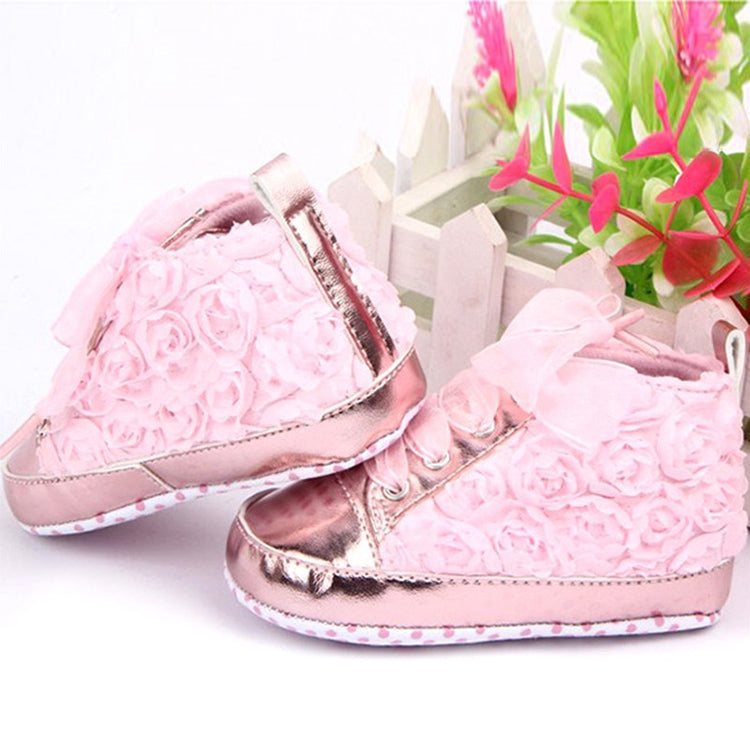 Baby Girls Autumn Shoes Toddler Soft Sole Pink Rose Flowers Children Shoes Infant Lace Shoes(Pink)