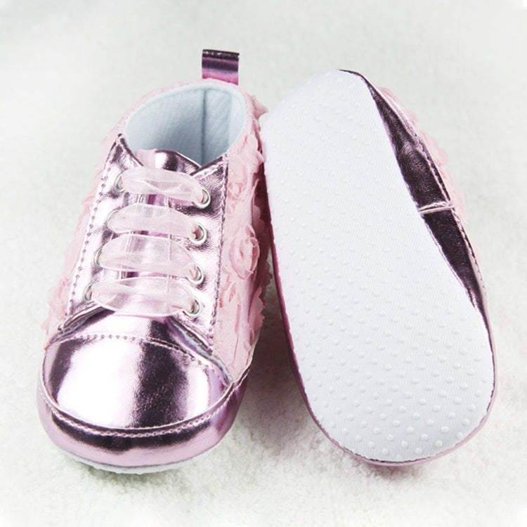 Baby Girls Autumn Shoes Toddler Soft Sole Pink Rose Flowers Children Shoes Infant Lace Shoes(Pink)