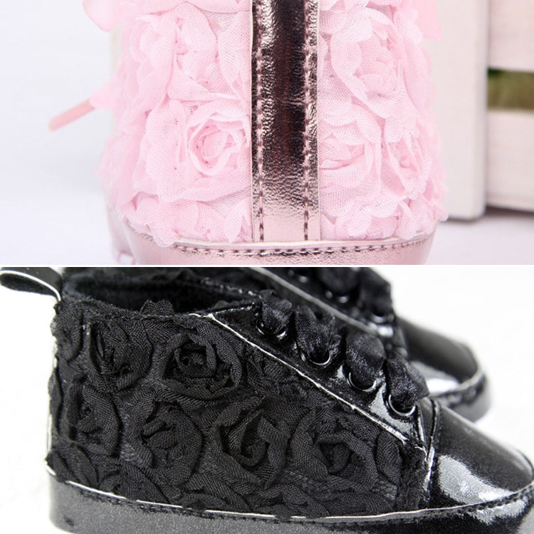 Baby Girls Autumn Shoes Toddler Soft Sole Pink Rose Flowers Children Shoes Infant Lace Shoes(Pink)