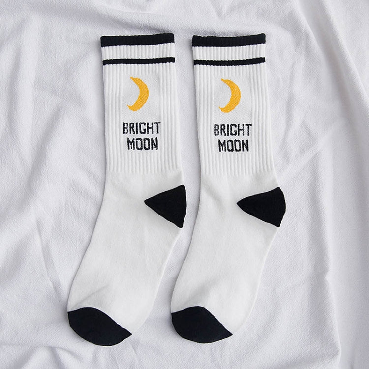 Two Bars Moon Pattern Tube Female Socks, Size:One Size