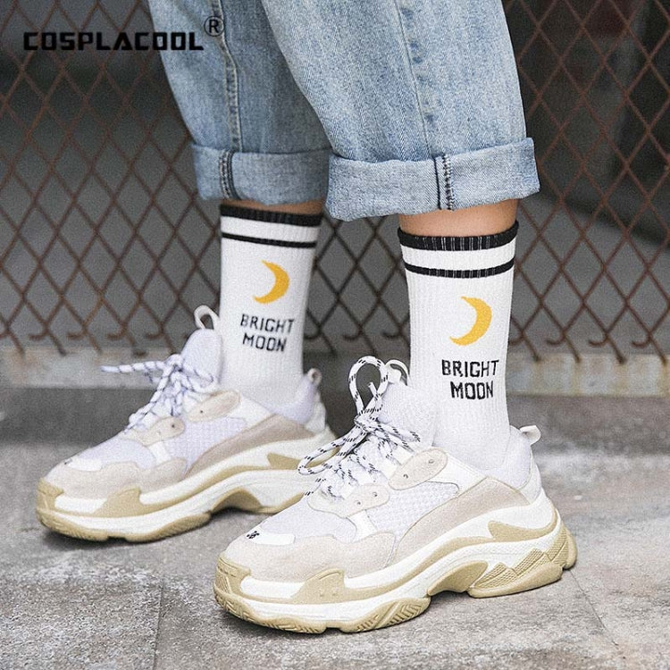 Two Bars Moon Pattern Tube Female Socks, Size:One Size