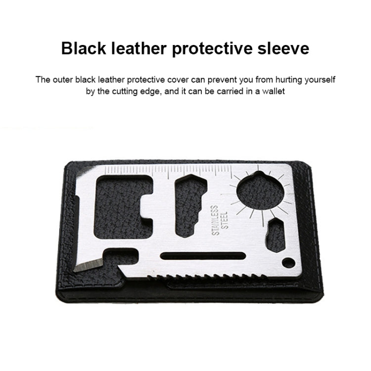 10 PCS 11 in 1 Outdoor Portable Multi-function Stainless Steel Hollow Tool Card Cutter with Leather Case, Size: 6.9 x 4.5cm(Silver)